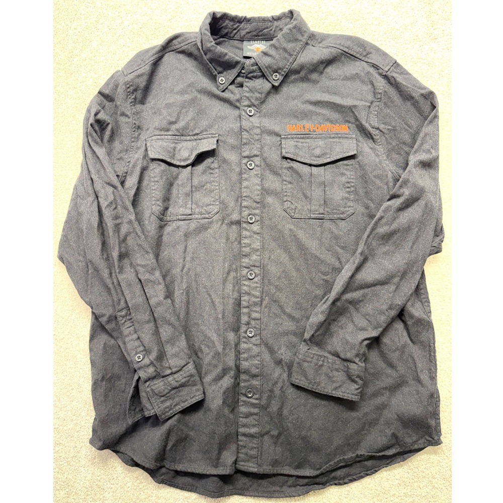 Harley-Davidson Mens XL Charcoal Grey Cotton Flannel Biker Shirt